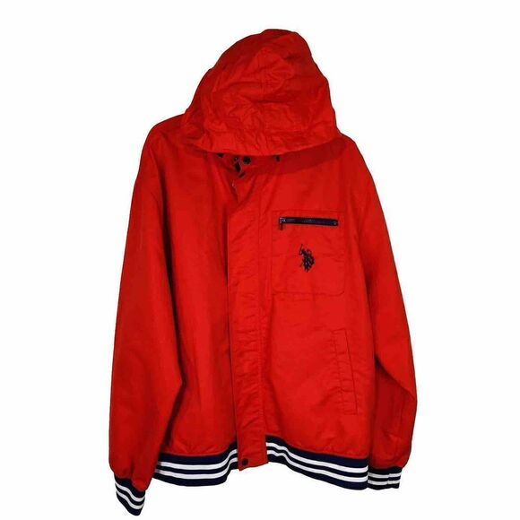 US Polo Assn  Red Lined Zip-Up All-Weather Windbreaker Jacket Sz L‎ - Picture 2 of 13